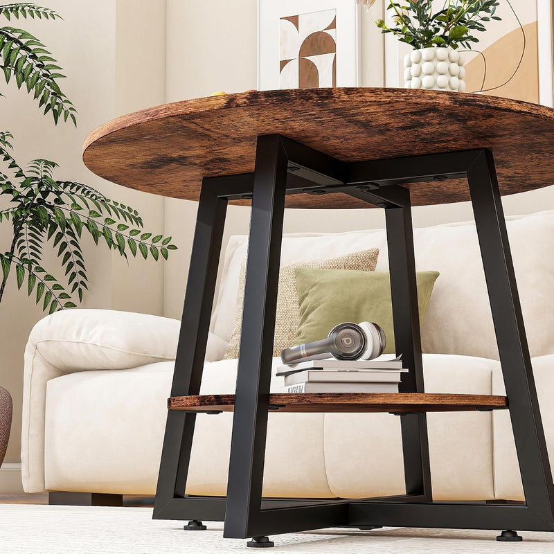 Round Coffee Table with Storage Metal Small