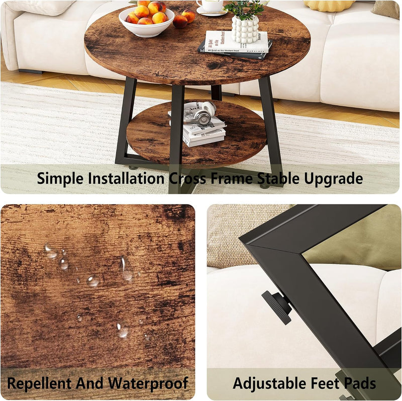 Round Coffee Table with Storage Metal Small