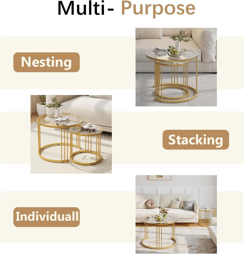 Round Coffee Tables End Table Nesting Side (Set of 2)