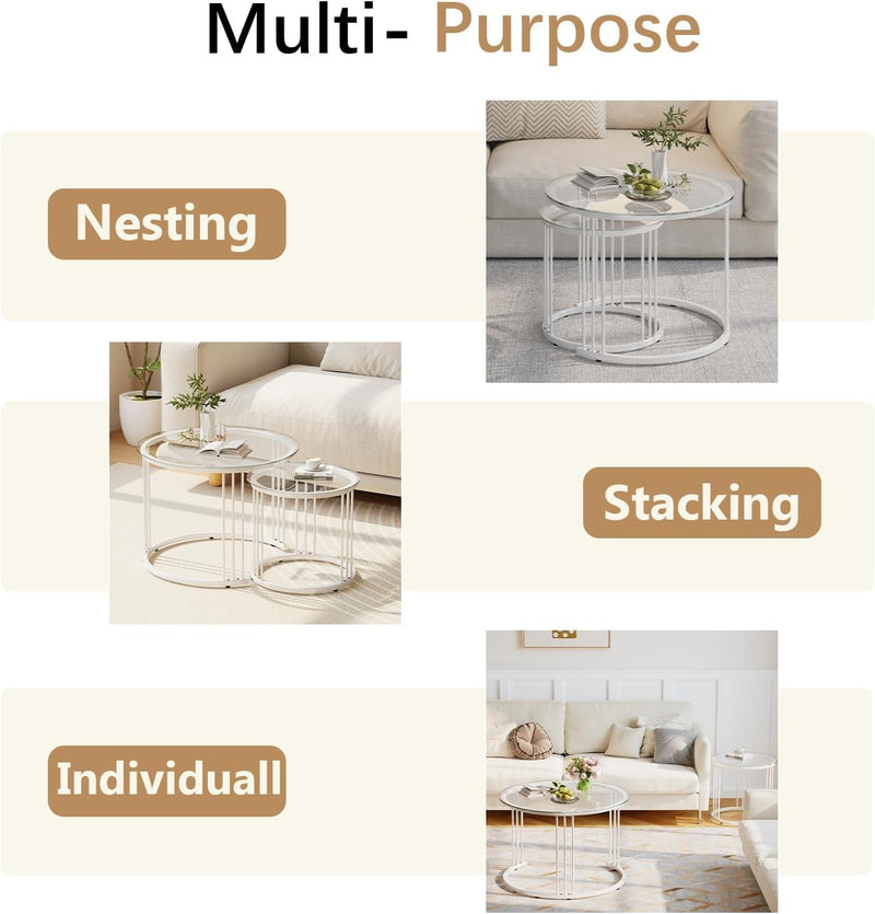 Round Coffee Tables End Table Nesting Side (Set of 2)