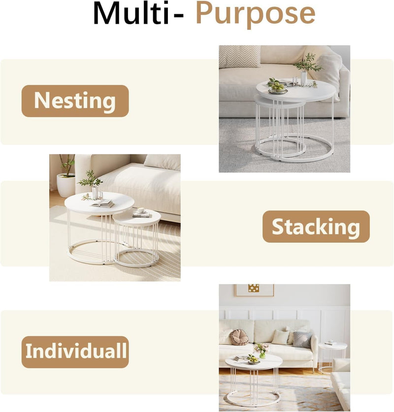 Round Coffee Tables End Table Nesting Side (Set of 2)