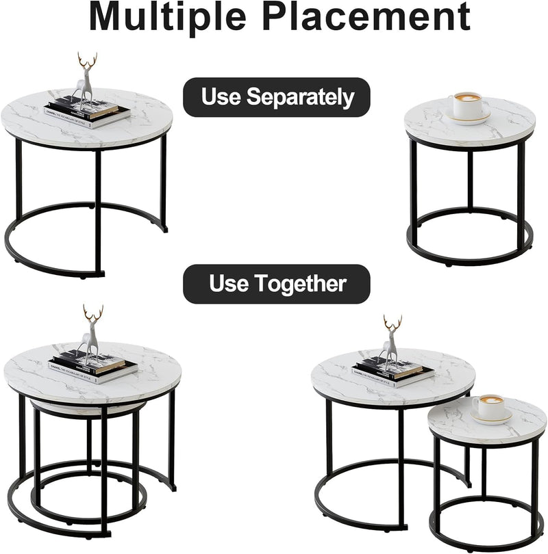 Round Coffee Tables End Table Nesting Side (Set of 2)