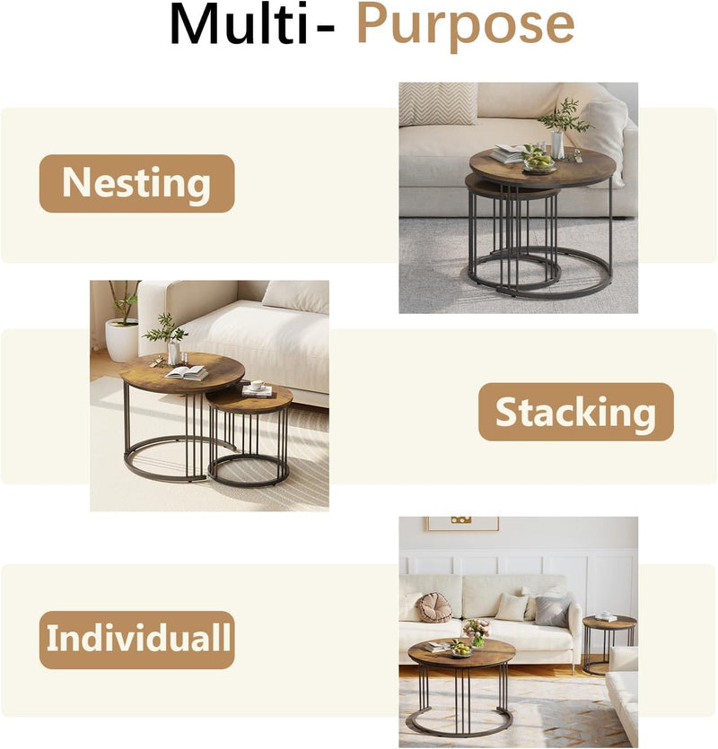 Round Coffee Tables End Table Nesting Side (Set of 2)