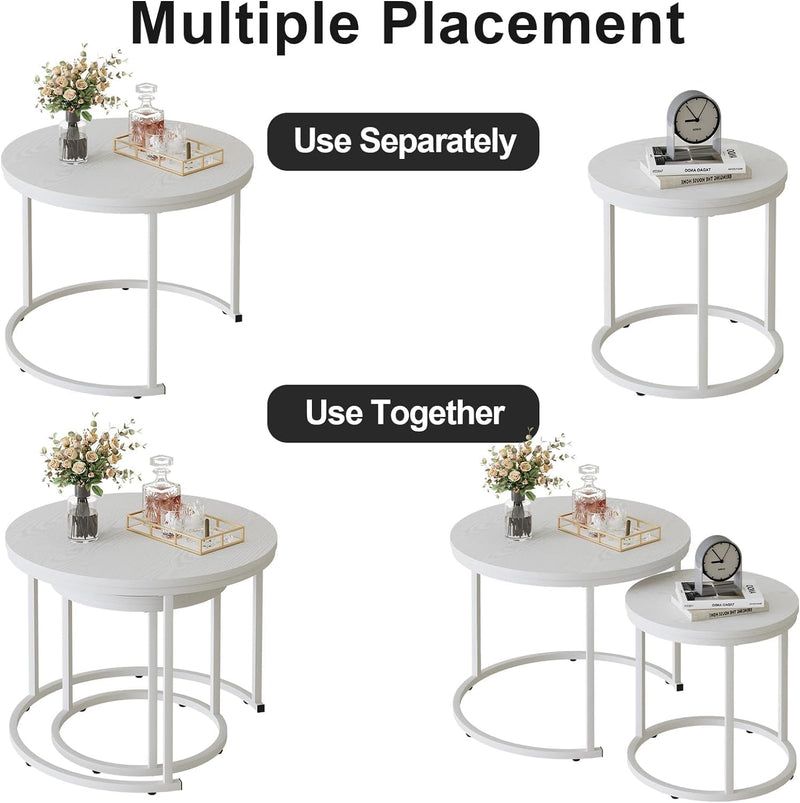 Round Coffee Tables End Table Nesting Side (Set of 2)