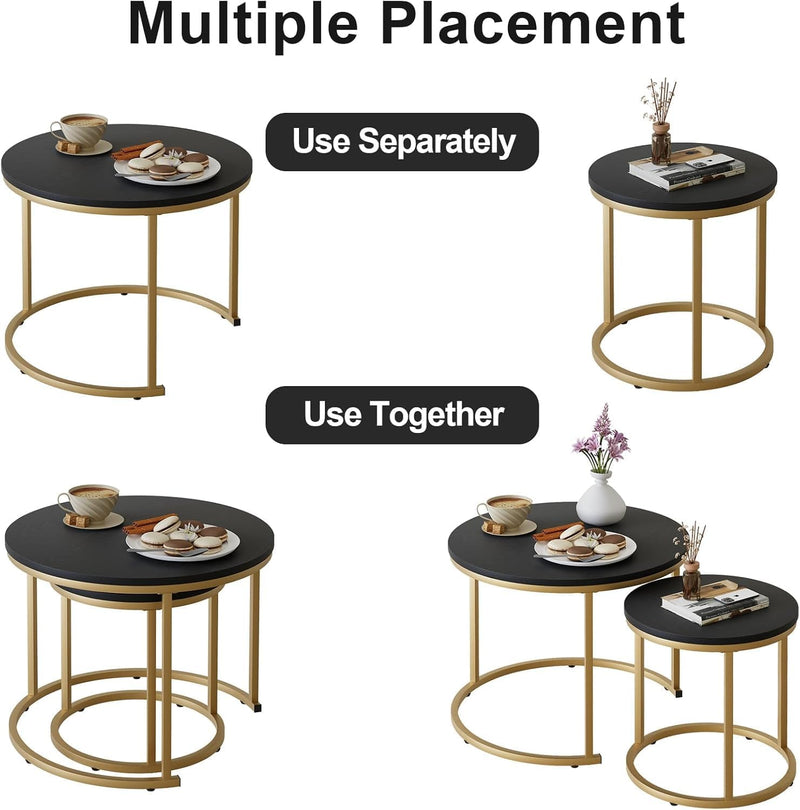 Round Coffee Tables End Table Nesting Side (Set of 2)