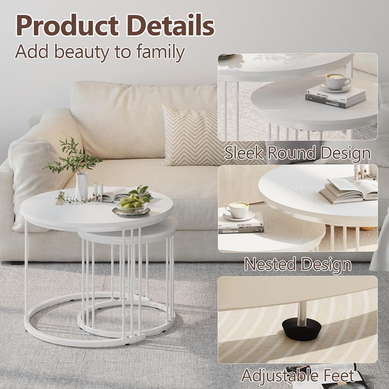 Round Coffee Tables End Table Nesting Side (Set of 2)
