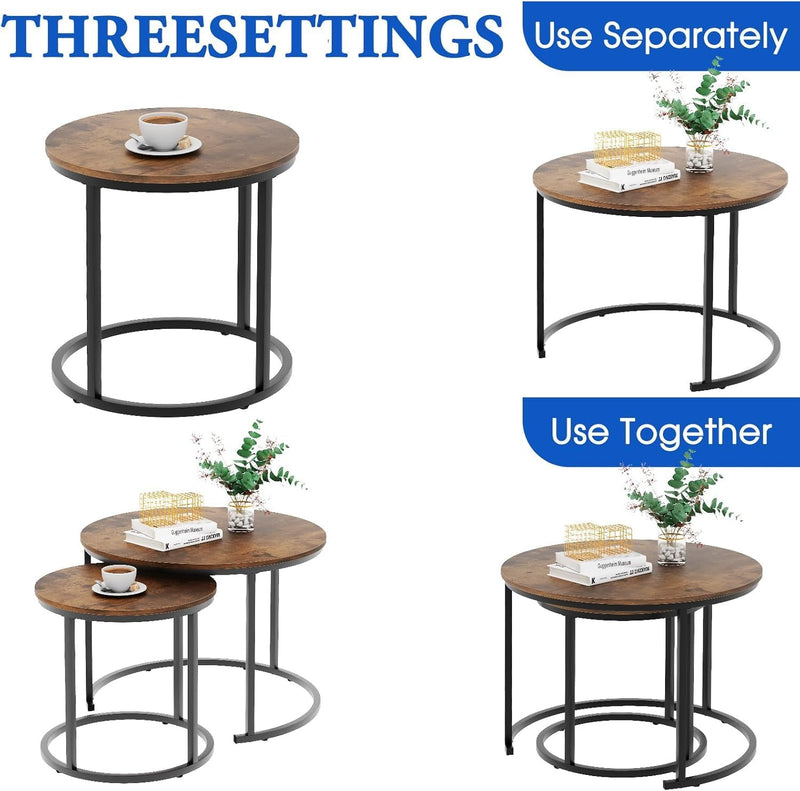 Round Coffee Tables End Table Nesting Side (Set of 2)