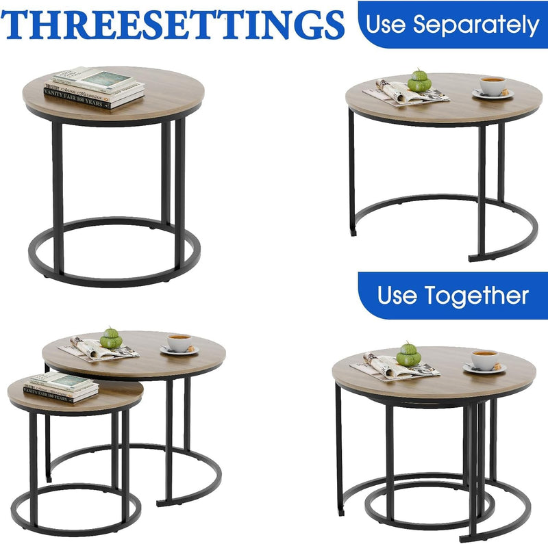 Round Coffee Tables End Table Nesting Side (Set of 2)