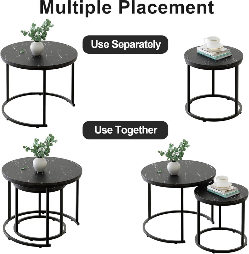 Round Coffee Tables End Table Nesting Side (Set of 2)
