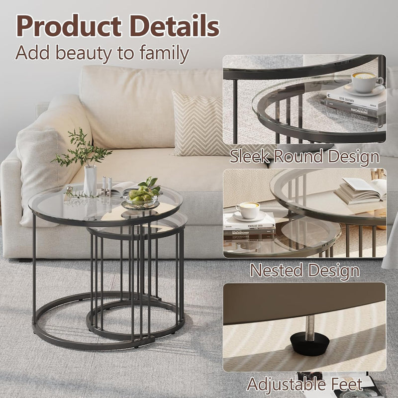Round Coffee Tables End Table Nesting Side (Set of 2)
