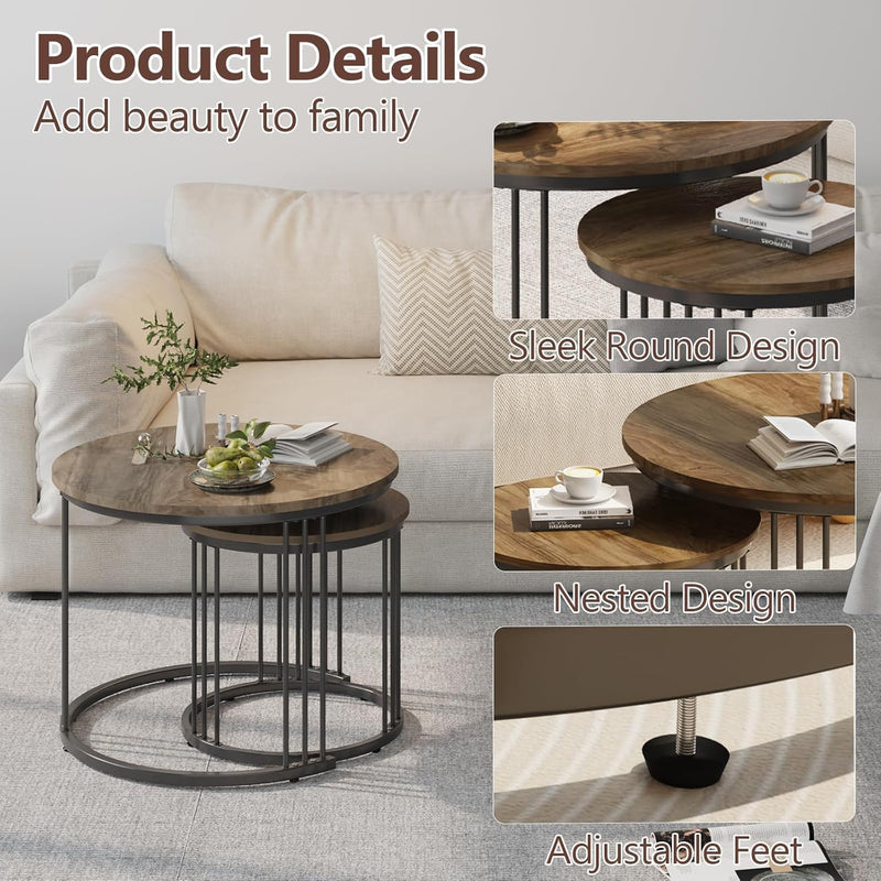 Round Coffee Tables End Table Nesting Side (Set of 2)