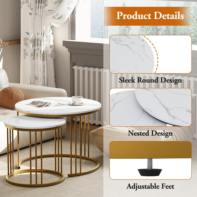 Round Coffee Tables End Table Nesting Side (Set of 2)