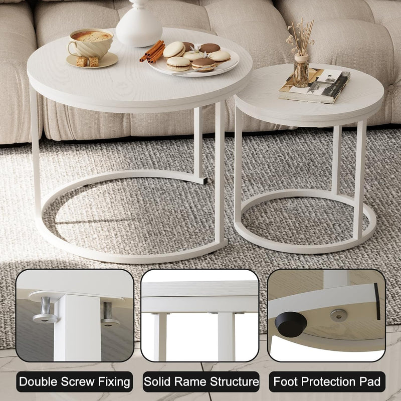 Round Coffee Tables End Table Nesting Side (Set of 2)