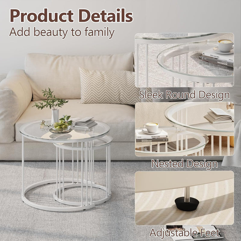 Round Coffee Tables End Table Nesting Side (Set of 2)