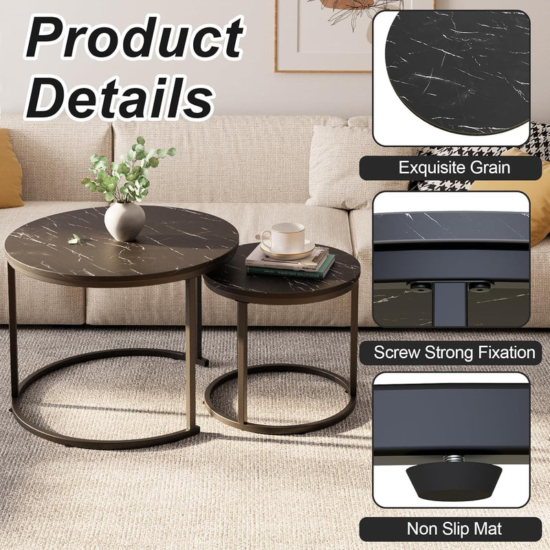Round Coffee Tables End Table Nesting Side (Set of 2)