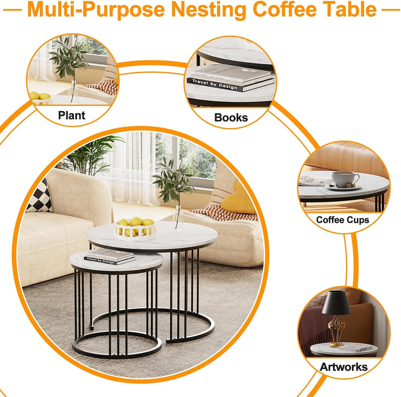 Round Coffee Tables End Table Nesting Side (Set of 2)