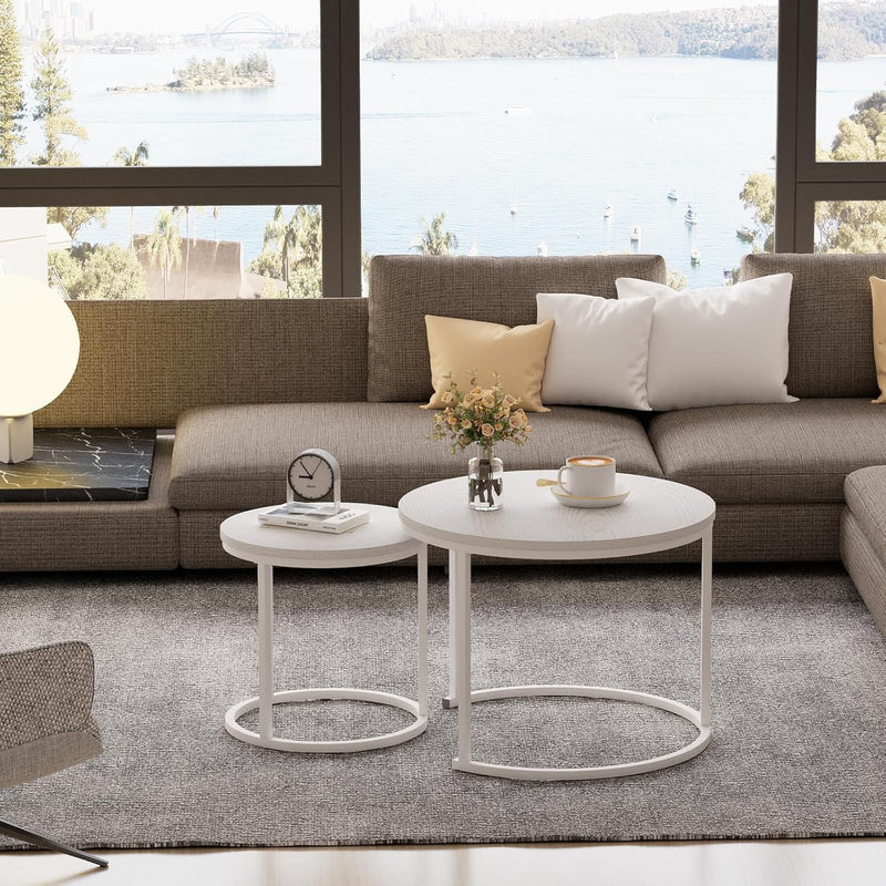 Round Coffee Tables End Table Nesting Side (Set of 2)