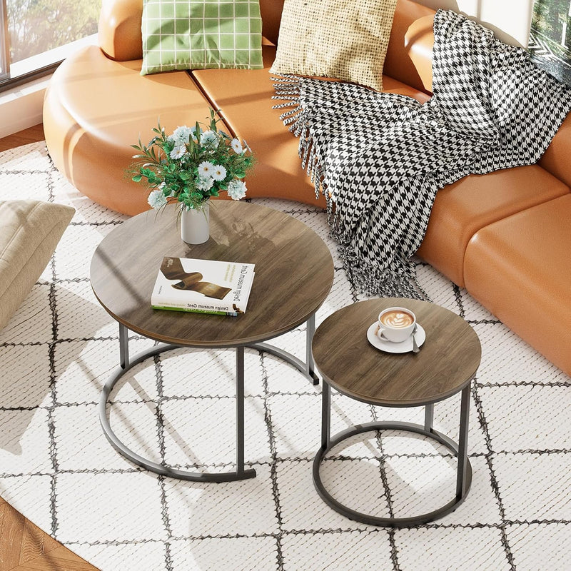 Round Coffee Tables End Table Nesting Side (Set of 2)