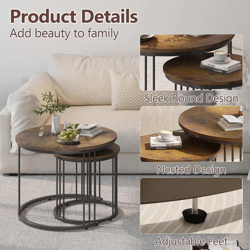 Round Coffee Tables End Table Nesting Side (Set of 2)