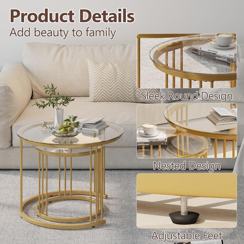 Round Coffee Tables End Table Nesting Side (Set of 2)