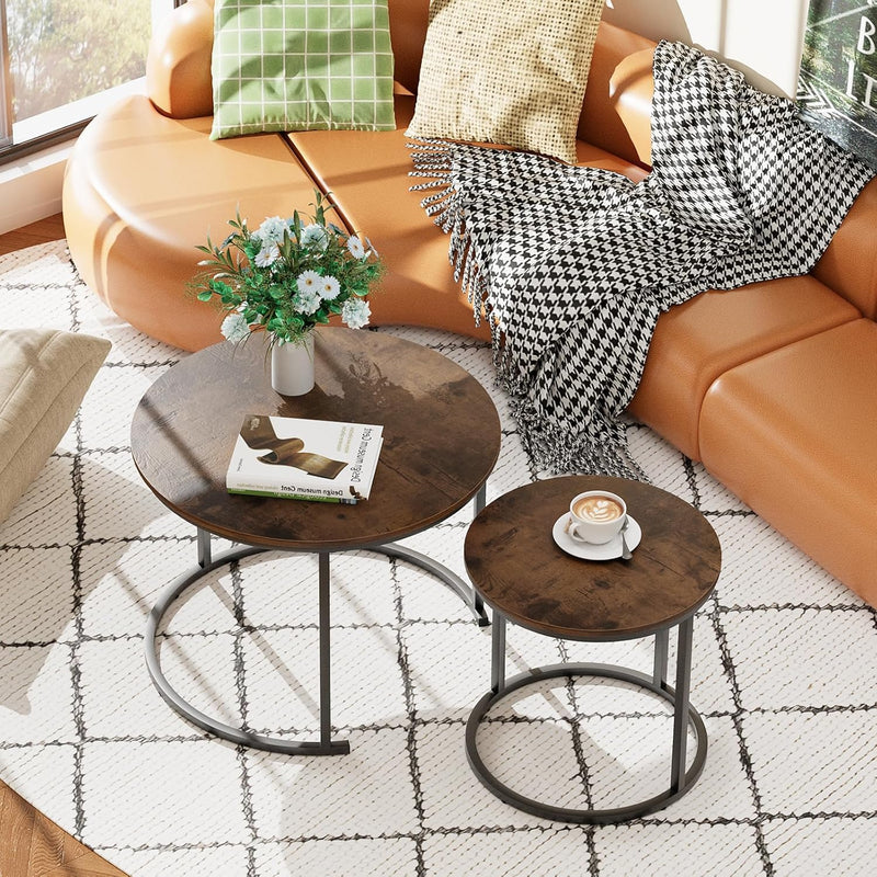 Round Coffee Tables End Table Nesting Side (Set of 2)