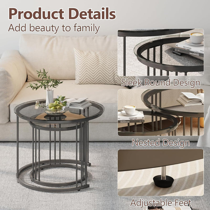 Round Coffee Tables End Table Nesting Side (Set of 2)