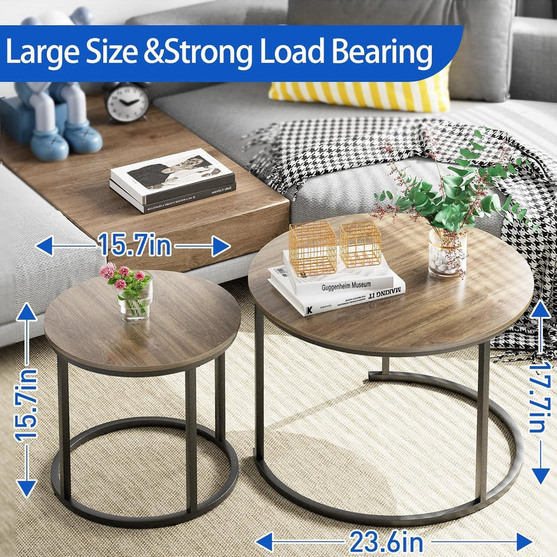 Round Coffee Tables End Table Nesting Side (Set of 2)