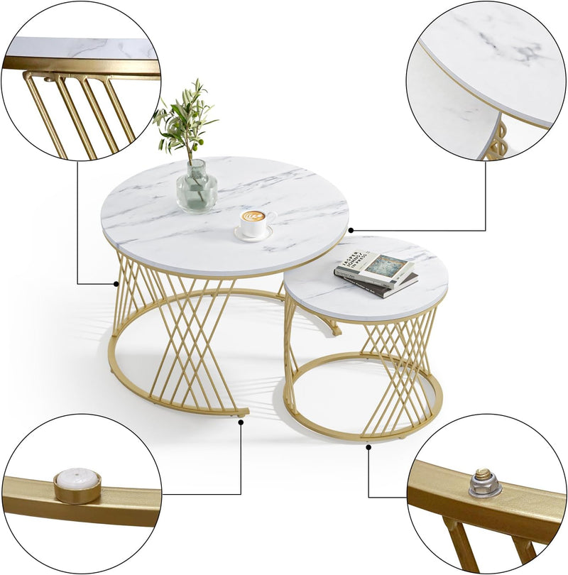 Round Coffee Tables Nesting for Living Room Multi-Functional (Set of 2)