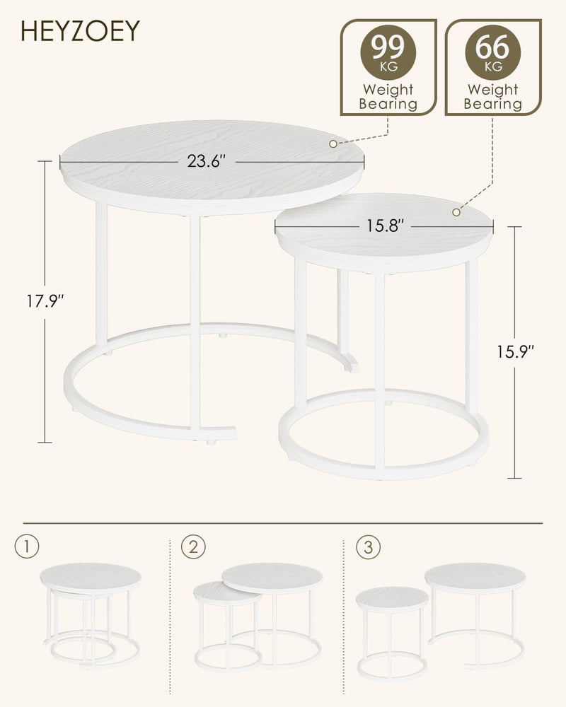 Round Coffee Tables Removable End Table Nesting (Set of 2)