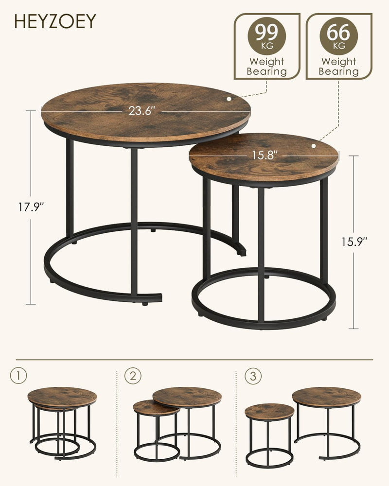 Round Coffee Tables Removable End Table Nesting (Set of 2)
