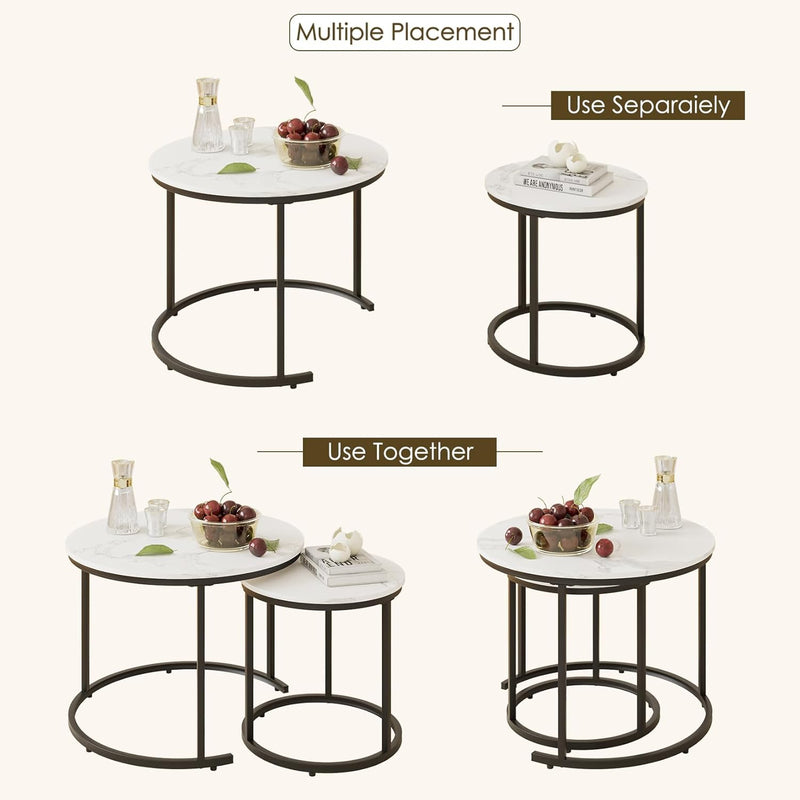 Round Coffee Tables Removable End Table Nesting (Set of 2)