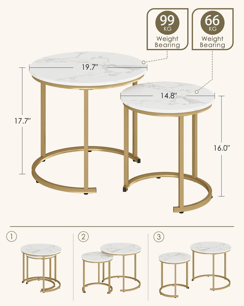 Round Coffee Tables Removable End Table Nesting Side (Set of 2)