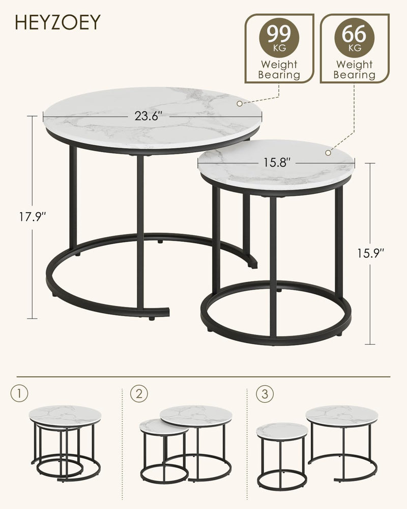 Round Coffee Tables Removable End Table Nesting (Set of 2)