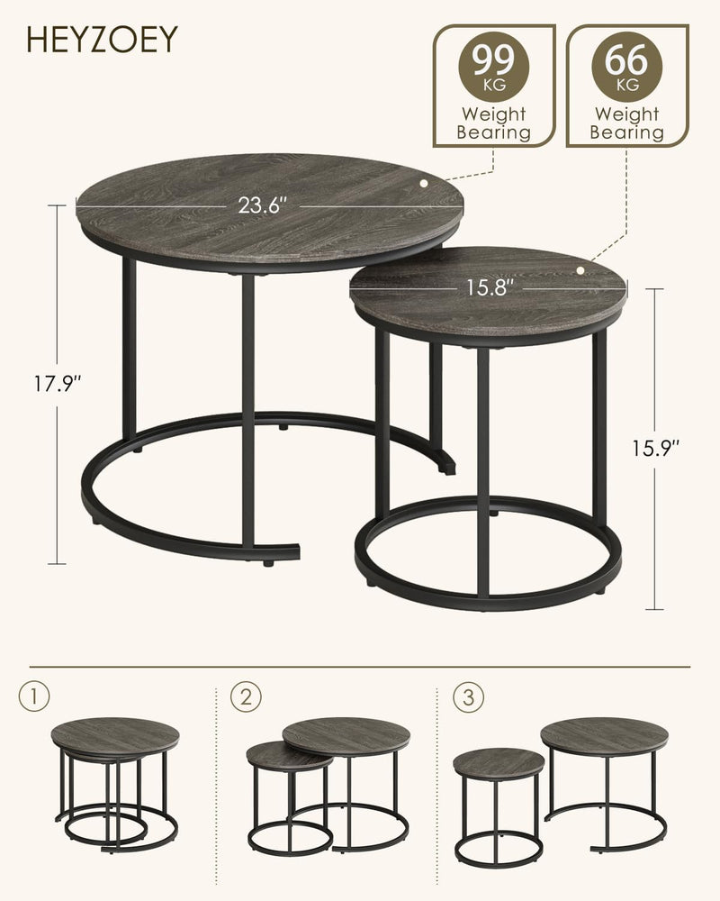 Round Coffee Tables Removable End Table Nesting (Set of 2)
