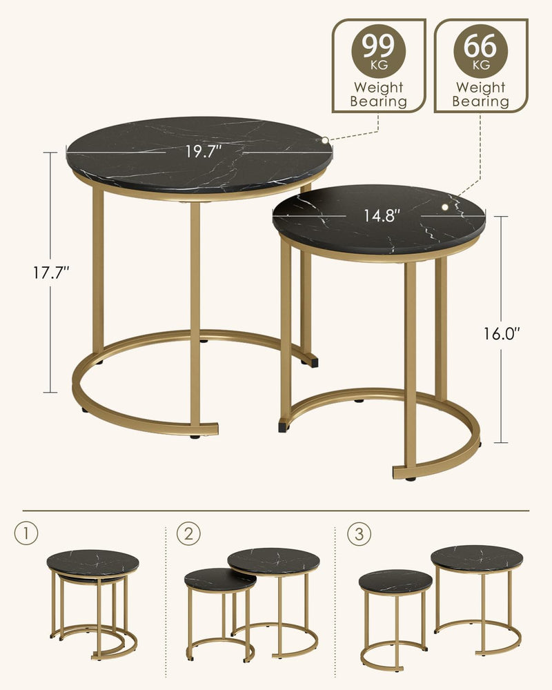 Round Coffee Tables Removable End Table Nesting Side (Set of 2)