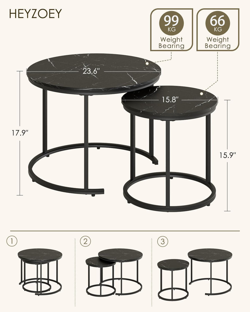 Round Coffee Tables Removable End Table Nesting (Set of 2)