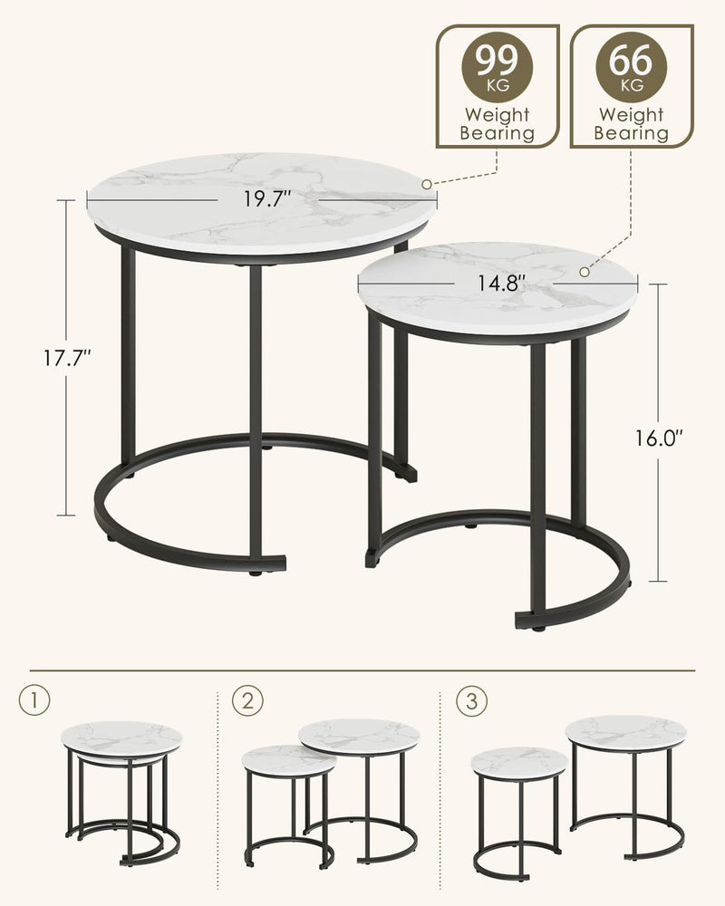 Round Coffee Tables Removable End Table Nesting Side (Set of 2)