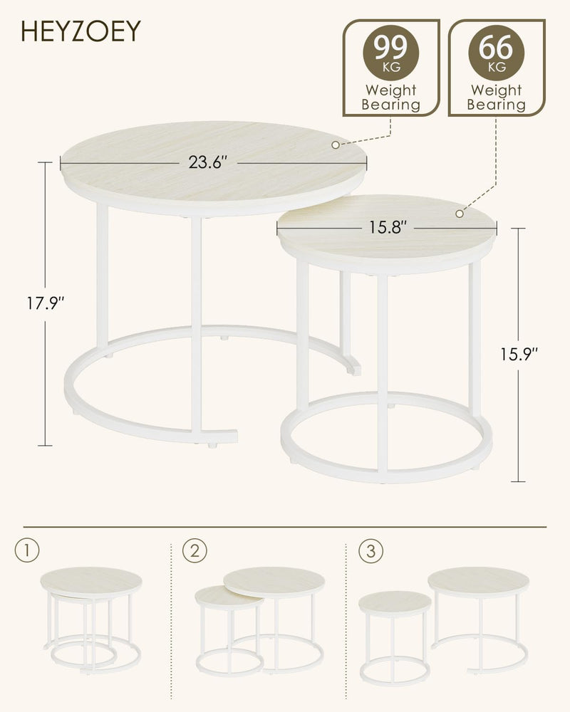 Round Coffee Tables Removable End Table Nesting (Set of 2)