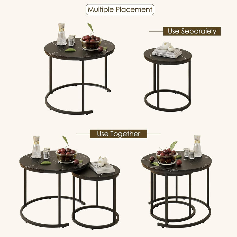 Round Coffee Tables Removable End Table Nesting (Set of 2)