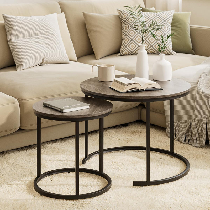 Round Coffee Tables Removable End Table Nesting (Set of 2)