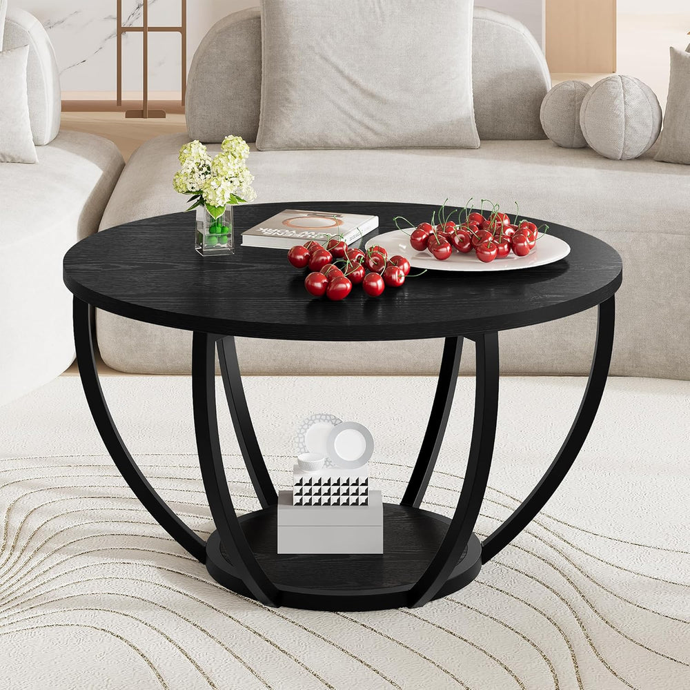 Round Coffee Tables Table with Storage Space 2-Tier