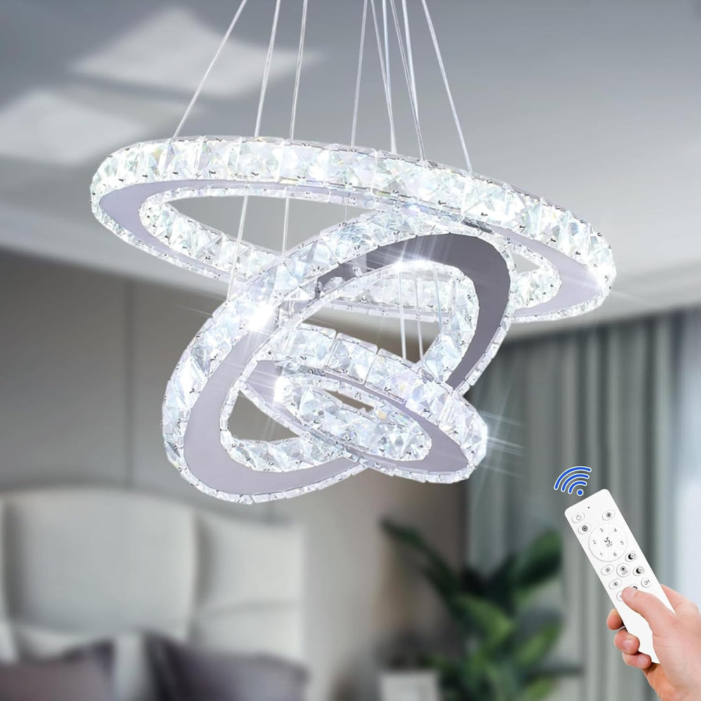 Round Crystal Pendant Light Fitting 3 Ring Dimmable