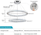 Round Crystal Pendant Light Fitting 3 Ring Dimmable