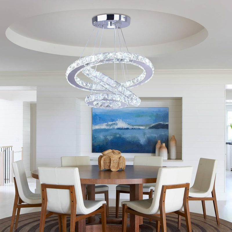 3 Ring Crystal Pendant Light Dimmable with Remote