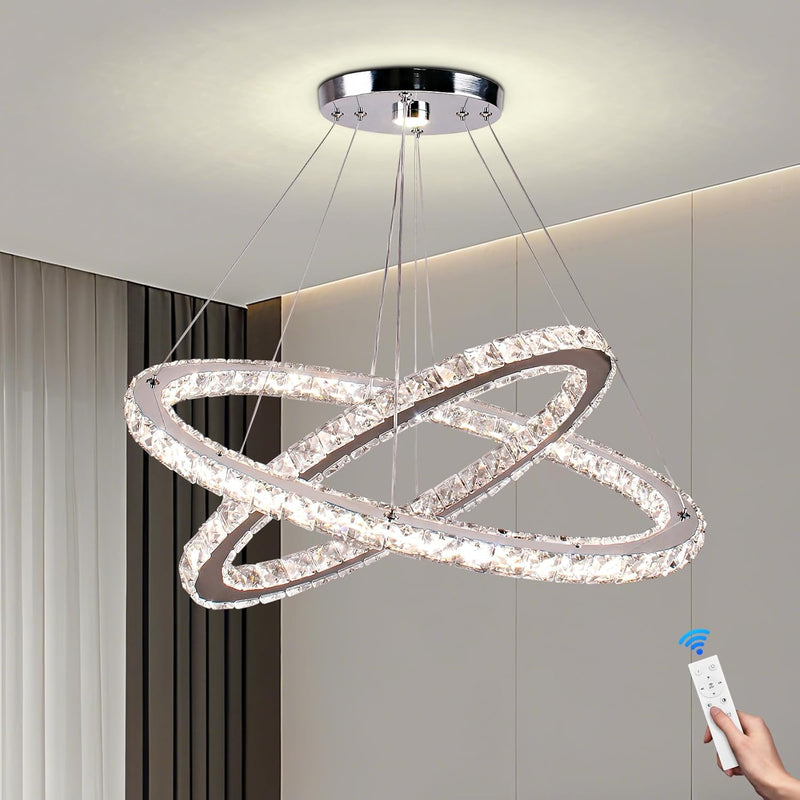 3 Ring Crystal Pendant Light Dimmable with Remote