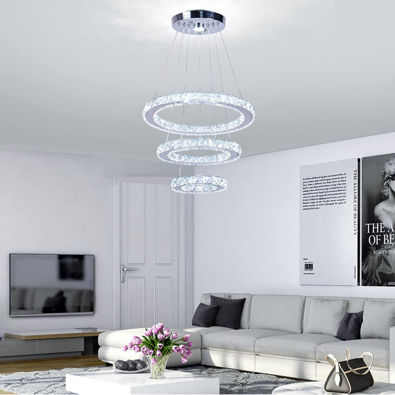 3 Ring Crystal Pendant Light Dimmable with Remote