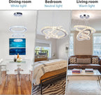 Round Crystal Pendant Light Fitting 3 Ring Dimmable