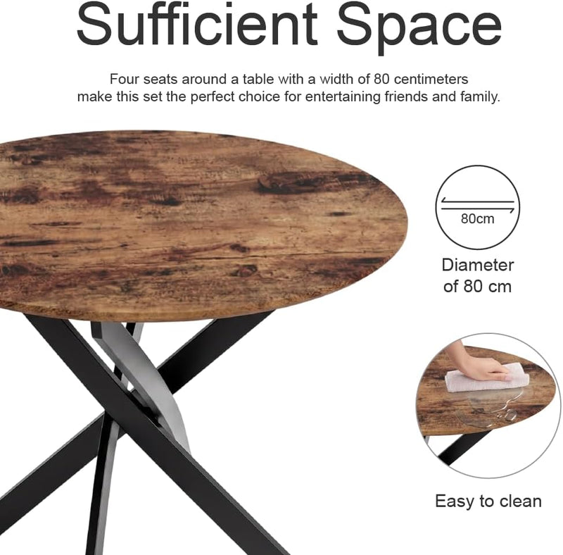 Round Dining Table 80CM Space-Saving Wooden Kitchen