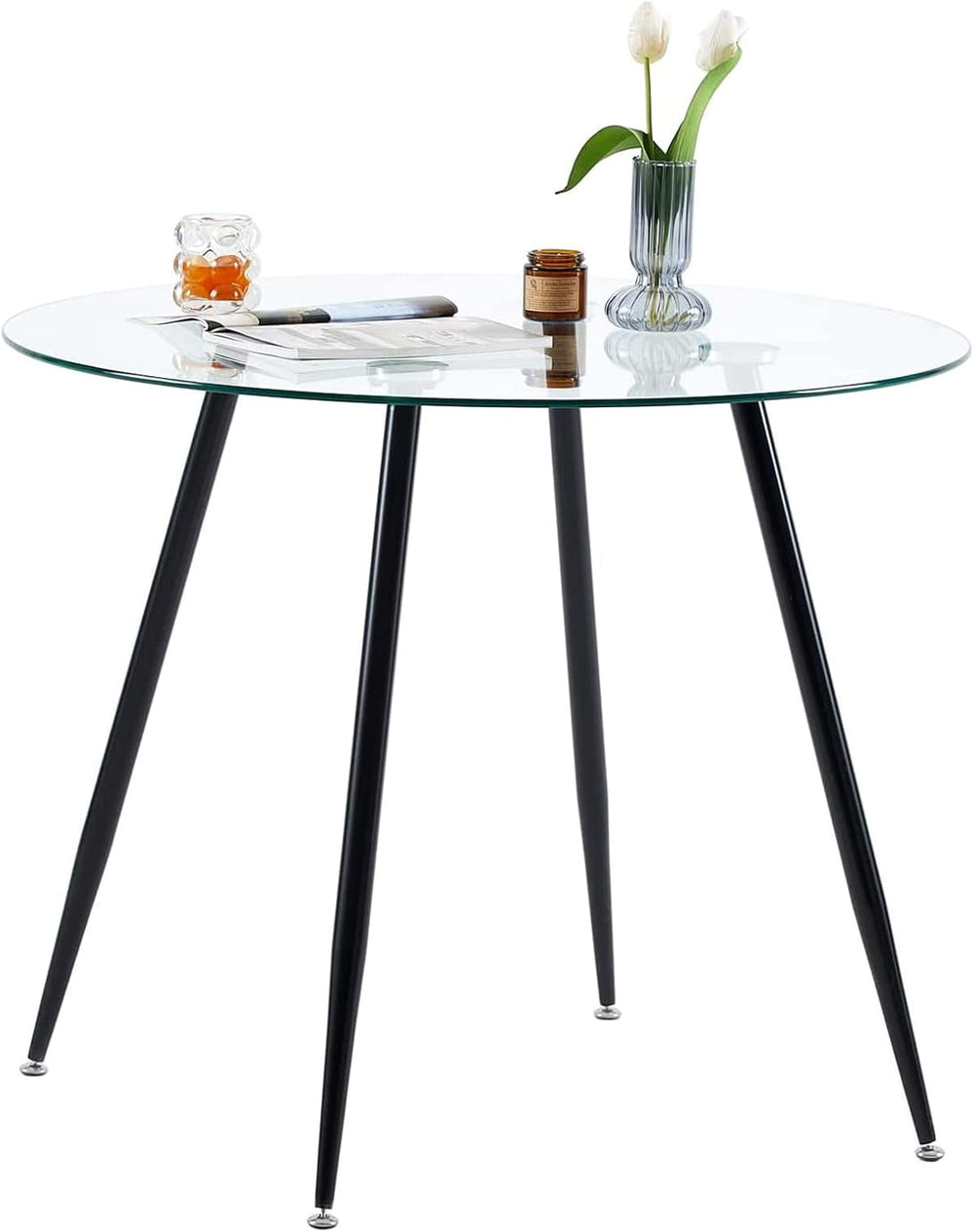 Round Dining Table 80CM with Tempered Glass Top