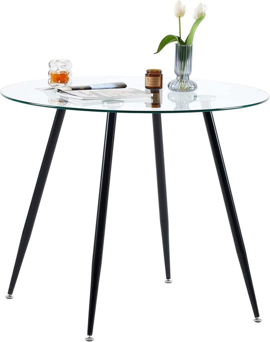 Round Dining Table 80CM with Tempered Glass Top